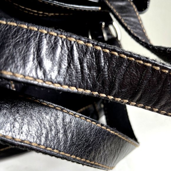 Fossil Large Black Canvas Black Leather Trim Shoulder Bag - Picture 12 of 12